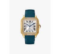 Cartier Mens Yellow Gold Crwjsa0020 Santos De 18ct Diamond and Leather Watch 35.1mm