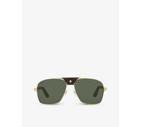 Cartier Womens Green Ct0389s-002 Santos De Square-frame Metal and Leather Sunglasses 6.1x1.5x14.5cm