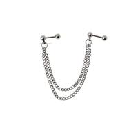 Cartilage Barbell Stud Double Chain Linked Slave Tragus Helix Upper Earring (Double Chain)