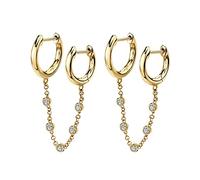 Cartilage Earring Sterling Silver Hoop, Gold Crystal Earring Dangle with Chain Cubic Zirconia Omega-Back Earrings Women