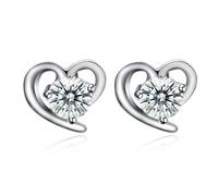 Cartilage Earring Studs, 925 Sterling Silver Stud Earrings Silver Cubic Zirconia Heart 7X7mm for Women Graduation Jewelry Modern