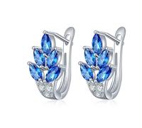 Cartilage Earrings for Women, Cubic Zirconia Earrings Hoops Blue Flower 20X11mm for Wife Birthday Jewelry Simple