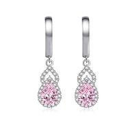 Cartilage Earrings for Women, Cubic Zirconia Hoop Earrings Pink Hollow Double Teardrop Shape 32.5X8.9mm for Sister Mother'S Day Jewelry Simple
