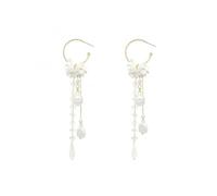 Cartilage Earrings Of The Valley Tassel Long Chain Pearl Pendant Earrings Silver Needle High End Star (White, 11. 8X1. 9CM)