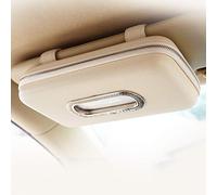 Cartisen Elegant Beige Leather Car Visor Tissue Holder, Luxury PU Leather Backseat Tissue Case Holder