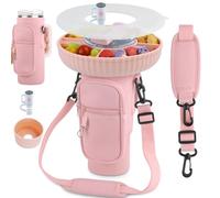 Cartlant Bag Holder with Snack Tray for Stanley 40 oz, Water Bottle Drink Carrier Pouch with Phone Pocket, Strap and Snack Bowl with Lid, Boot, Straw Cover for Stanley Cup Accessories (Pink)