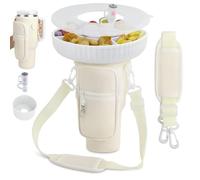 Cartlant Cup Bag with Snack Tray for Stanley Accessories 40 oz, Tumbler Water Bottle Carrier Holder with Strap, Snack Holder, Lid, Boot, Straw Cover, Quencher Carry Bag for Stanley Cup (White)