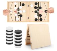 Cartlant Fast Sling Puck Game, Large Foosball Table Shuffleboard Adult Wooden Super Player Winner Pucket Board, Foldable Air Slingshot Hockey Set Tabletop Elastic Battle Shuffle Gift for Kids Boys