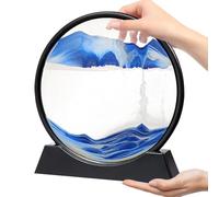 Cartlant Sand Art Picture, 12 Inch Moving Sand Painting in Glass 3D Deep Sea Landscape, Round Display Frame Flowing Liquid Motion Scenery Relaxing Sculpture Ornament for Adults Room Office (Blue)