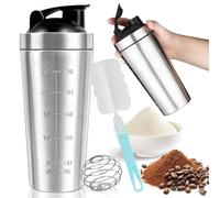Cartlant Shaker Protein Metal Bottle 750ml, Stainless Steel Shake Powder Leakproof Gym Cup with Mix Ball, Shakes Mixer Blender with Lid Sport Fitness Workout Storage for Supplement, BPA Free