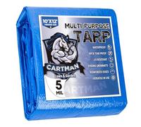 CARTMAN Finished Size 10x12 Feet Blue Poly Tarp 5 Mil Thick, Multipurpose Protective Cover for Camping, Tent, Boat, RV, Car