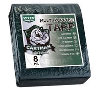 CARTMAN Finished Size 10x20 Feet Waterproof Green Tarp 8 Mil Thick, Multipurpose Protective Cover for Emergency Rain Shelter Camping Tarpaulin