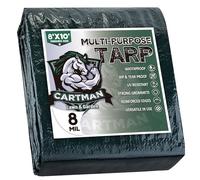 Cartman Green Poly Tarp 8 x 10 Feet, Multipurpose Protective Cover, Durable, Weather Proof, Heavy Duty 8 Mil Thick, Finished Size 8'x10', 2PK
