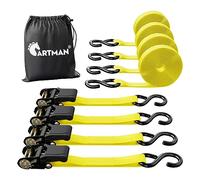 Cartman Ratchet Tie Down, 4Pk 15Ft, 500Lbs Load Cap/ 1500Lbs Break Strength, Cargo Straps for Moving Appliances, Lawn Equipment, Motorcycle in a Truck, with Carry Bag