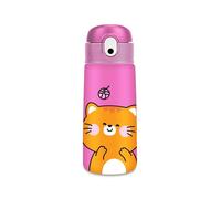 Cartomania Chill & Refill Insulated Water Bottle, Kitten Theme, Pink, 460 ml, Steel, Straw, Keep Warm 12 H/Cold 24h, School, Children and Adults, Gift Idea