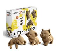CARTONIC Kittens Trio Cardboard 3D Puzzle Set - 3 Models | 254 Pieces, 3 Models, DIY Sculpture Kit for Teens & Adults - Recycled Materials, Paintable, Gift-Ready Desk Decor