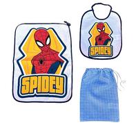 CARTOON 3 Piece Nursery Set - Bib and Placemat with Plastic Backing, Lunch Bag, Complete, Spiderman, One Size