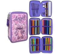 CARTOON 3 Zip Pencil Case for School Complete 44 Pieces Stationery Pen Papermate Markers Giotto Accessory for Kids and Teens, Angel, 20 x 13 x 6 cm, Casual