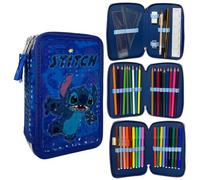 CARTOON 3 Zip Pencil Case for School Complete 44 Pieces Stationery Pen Papermate Markers Giotto Accessory for Kids and Teens, Stitch, Pencil Cases
