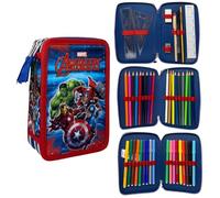 CARTOON 3 Zip Pencil Case for School Complete 44 Pieces Stationery Pen Papermate Markers Giotto Accessory for Kids and Teens, Avengers, Pencil Cases