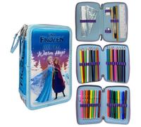 CARTOON 3 Zip Pencil Case for School Complete 44 Pieces Stationery Pen Papermate Markers Giotto Accessory for Kids and Teens, Frozen, Pencil Cases