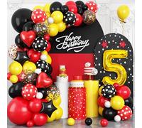 Cartoon 5th Birthday Party Decorations, Red Yellow Black Balloons Arch Kit, Gold Number 5 Balloon with Star Heart Foil Balloon for Kids Boys 5th Themed Birthday Baby Shower Supplies