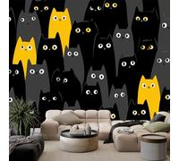 Cartoon Abstract Animal Cat Photo Wallpaper Wall Mural, Premium Non-Woven Black Art Print Large Wallpaper W300 x H210 cm for Bedroom Living Room Nursery Hallway Home Decoration