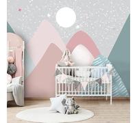 Cartoon Abstract Geometric Mountain Star Moon 3D Wallpaper Silky Texture Home Study Office Grey Dining Room Sofa Bedroom Living Room TV Backdrop-300cm×210cm