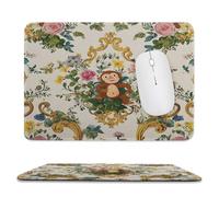 Cartoon Abstract Monkey Stitched Edge Mouse Pad,Colorful William Morris Floral Tropical Jungle Animal Plant Leaves Soft Mousepad with Non-Slip for Office,Home 11.8"x9.8"