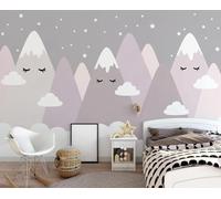 Cartoon Abstract Mountains Stars White Clouds 3D Wallpaper Textured Silk Easy Install Living Room Sofa Bedroom Dining Room Home Decoration Wall-350cm×256cm