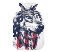 Cartoon African Wild Dog 4th of July Independence Day Cute hot Water Bottle with Soft Cover, 2L hot Compress for Menstrual Cramps, Menstrual Cramps, Bolsa de calor para Dolor Menstrual