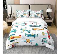 Cartoon Aircrafts 100% Cotton Duvet Cover Cute Colorful Airplanes Decor Bedding Set for Kids Boys Girls Watercolor Lines Dots Graffiti Hippie Comforter Cover with 2 Pillowcases Double Size 3 Pcs