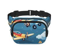 Cartoon Airplane Double Layer Waist Bag Pack Spacecraft Bum Bag Fanny Pack for Men Women, Adjustable Belt Bag for Travel Hiking Running Cycling Festival
