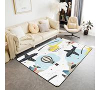 Cartoon Airplane In The Sky 3D Printing Bedroom Carpet 140 X 200 Cm - Indoor Doorway Non-Slip Floor Mat Carpet - Soft Touch - Polyester - Easy To Clean - Suitable For Dining Room, Kitch -9933768080424