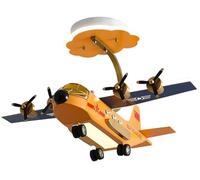 Cartoon Airplane LED Remote Dimmable Flush Mount Light Blue Military Aircraft Chandelier Yellow Large Kids Ceiling Lighting for Boys Bedroom Nursery Children Room