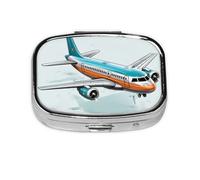 Cartoon Airplane Pill Case 2 Compartment Pill Box Portable Metal Pill Organizer Cute Travel Pill Container Vitamin Organizer for Purse Pocket Travel Gift