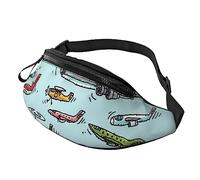 Cartoon Airplane Sport Waist Bag Travel Bumbags with Zipper and Earphone Hole, Running Fanny Pack Waist Pack with Adjustable Belt for Men Women