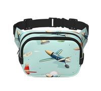 Cartoon Airplanes Double Layer Waist Bag Pack Cute Aircraft Bum Bag Fanny Pack for Men Women, Adjustable Belt Bag for Travel Hiking Running Cycling Festival