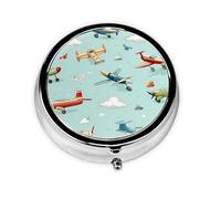 Cartoon Airplanes Small Pill Box 3 Compartment Portable Pill Box for Purse Pocket Cute Aircraft Mini Medicine Organiser for Daily Vitamin Fish Oil Storage