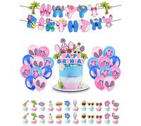 Cartoon Alien Dog Birthday Decorations Party Supplies, Happy Birthday Banner, Balloons, Cake/Cupcake Toppers, Blue and Pink Anime Party Decorations