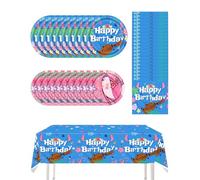 Cartoon Alien Dog Party Tableware - Blue Tablecloth, Paper Plates and Napkins, Hawaiian Tropical Luau Birthday Party Decorations Supplies