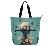 Cartoon Aliens Science - Fiction and Fantasy Style Kid Tote Bag for Kids Boys Girls, Gothic Water-resistant Heavy Duty Reusable Library Book Bag Grocery Bag for College Shopping Beach