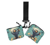 Cartoon Aliens Science - Fiction and Fantasy Style Women's Card Cases Change Holder Mini Fashion Zipper Coin Purse Wallet with Wristlet Strap for Woman 2 Packs, cartoon Aliens Science - fiction and