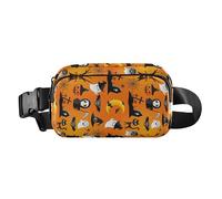 Cartoon All Saints' Day Happy Halloween Pattern Cute Crossbody Bag Waist Packs for Women Men Teens Waterproof Sling Chest Bag with Adjustable Strap for Workout Running Hiking, Multicolor, One Size,