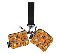 Cartoon All Saints' Day Happy Halloween Pattern Dual Wristlet Wallets for Women Compact Size Coin Purse Coin Purse with Keychain for Work Travel 2 Pcs, multi-coloured, 4.13"(L) x 3.5"(W), Travel