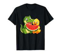 Cartoon Alligator and Duck Eating Watermelon T-Shirt