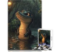 Cartoon Alligator in The Rain Jigsaw 1000 Pieces for Adults Brain Training Educational Game Ideal Surprise Gift for Loved Ones Size 50x75cm