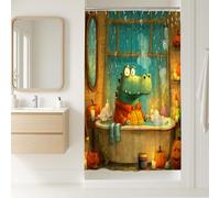 Cartoon Alligator Shower Curtain, Colorful Green Orange Fall Bathroom Decor, Autumn Cute Fun Design Waterproof Fabric Shower Curtain with Hooks 36x72 Inch