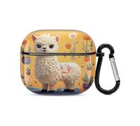 Cartoon Alpaca Cute Animal Bluetooth Earbuds Case Cover Full Body Shockproof Protection Hard Case Support Wireless Charging with Keychain Personalized Gift for AirPods 3