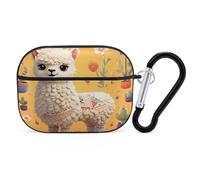 Cartoon Alpaca Cute Animal Earbuds Organizer Shockproof Protective Airpods Pro Cover with Carabiner Clip Anti Fall Carrying Earphone Case Cover for Airpods Pro 2nd Generation Black